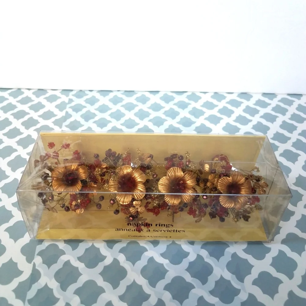 Pier 1 Imports Brown Flower Napkin Rings 4 New